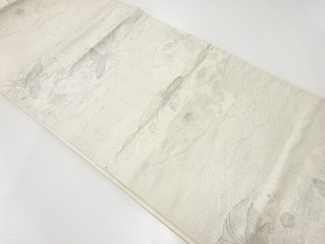 リサイクル　雲に花鳥模様織出し袋帯